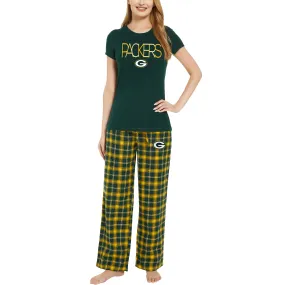 Lids Women's Concepts Sport Green/Gold Green Bay Packers Arctic T-Shirt & Flannel Pants Sleep Set